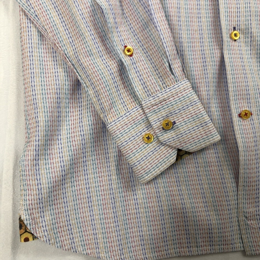 Visconti Black Shirt Men's S Striped Multicolor Flip Cuff Button Up Long Sleeve - Picture 4 of 14